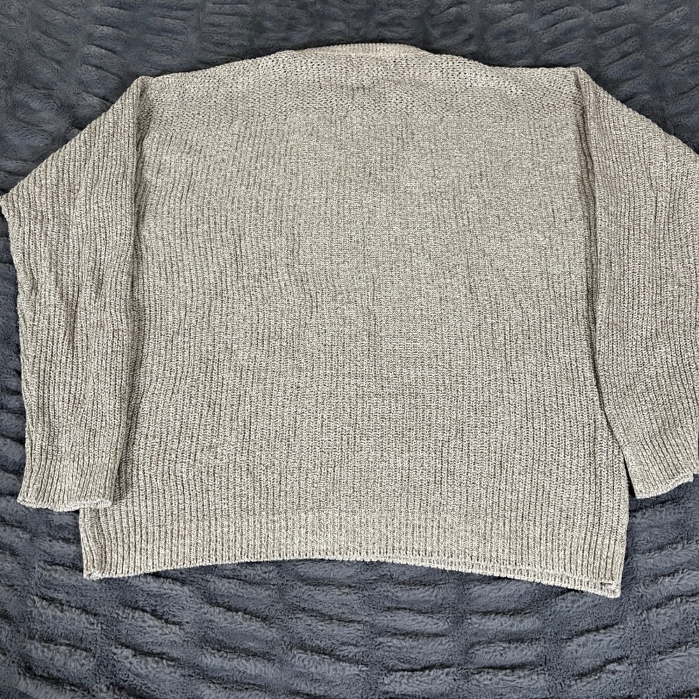 Eddie Bauer Mens Large Tall Cotton Henley Sweater Beige Oatmeal Marl Made in USA - Picture 3 of 7